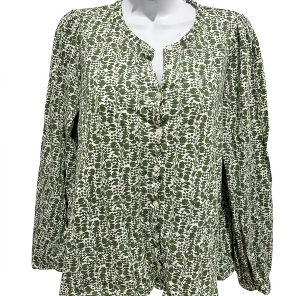 BODEN Women’s Isla Long Sleeve Jersey Shirt Blouse Green and White Size 10 - Picture 1 of 11